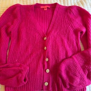Lilly Pulitzer pink rhinestone button sweater EUC